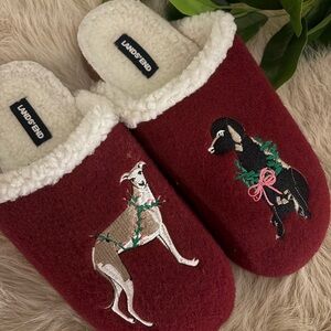 Lands' End Burgundy Dog Slippers